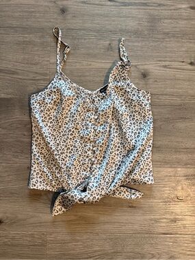 Abercrombie & Fitch Cream and Black Leopard Tie-Front Cami